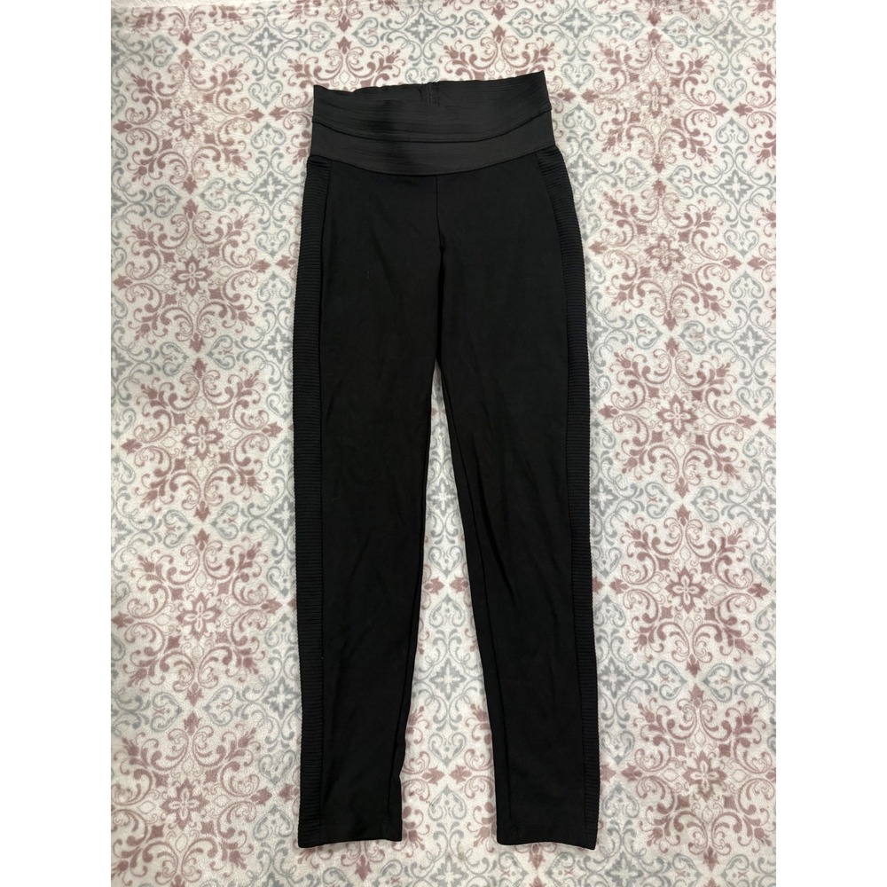 Zara Basic Black Ribbed Side Stripe Leggings Wide Elastic Waistband Size M